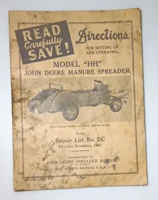 Buy John Deere Model  HH  Manure Spreader Parts Catalog Manual  JD ORIGINAL • 5.75$