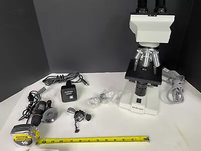 Buy AmScope Microscope ~ Binocular 10x 40x 100x W/Lamp, Cover & Extras ~ Light Use • 149.95$