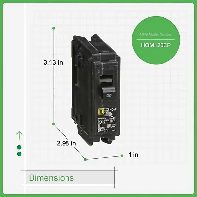 Buy Square D By Schneider HOM120CP Homeline 20A 1-Pole Circuit Breaker Pack Of 10 • 69$