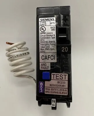 Buy Siemens QA120AFC 20-Amp Single Pole 120-Volt Plug-On Combination AFCI TESTED • 31$